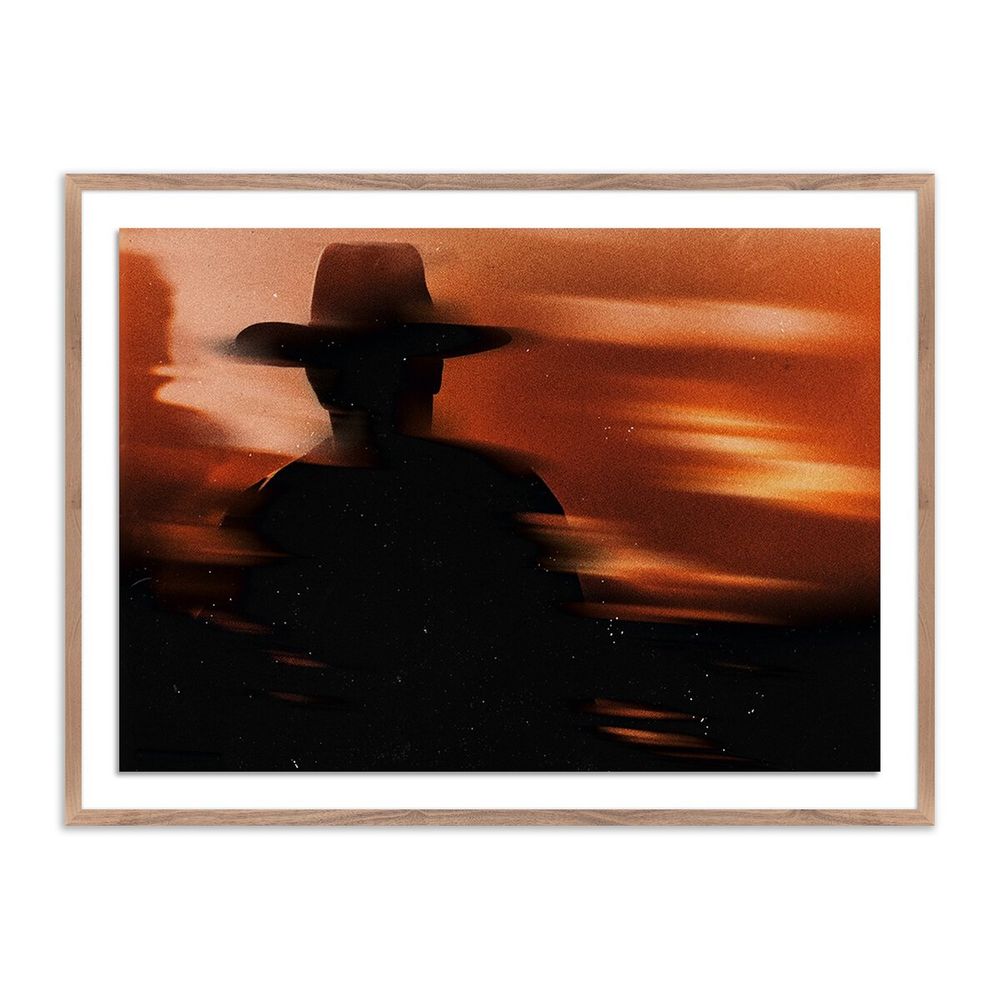 Wall Art Cowboy In The Shadow By Coup D'Esprit - 32"X24" - Rustic Walnut