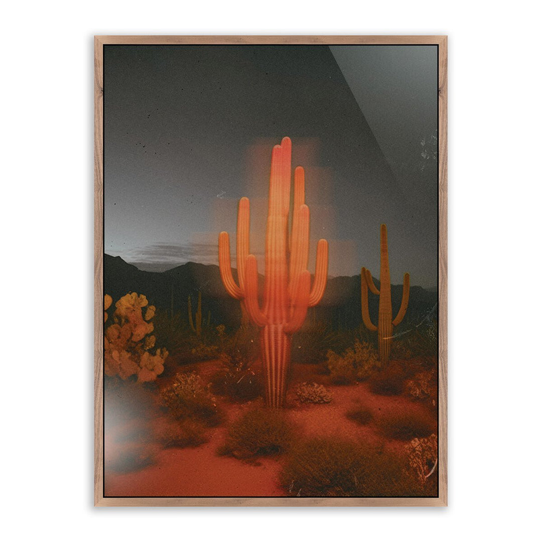 Glowing Saguaro By Coup D'Esprit - 24"X32" - Rustic Walnut - Framed Metal