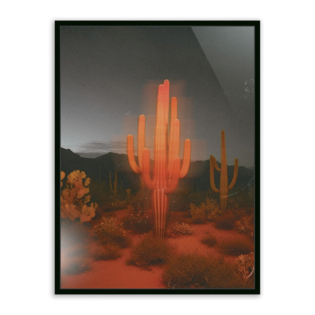 Glowing Saguaro By Coup D'Esprit - 24"X32" - Black Maple - Framed Metal