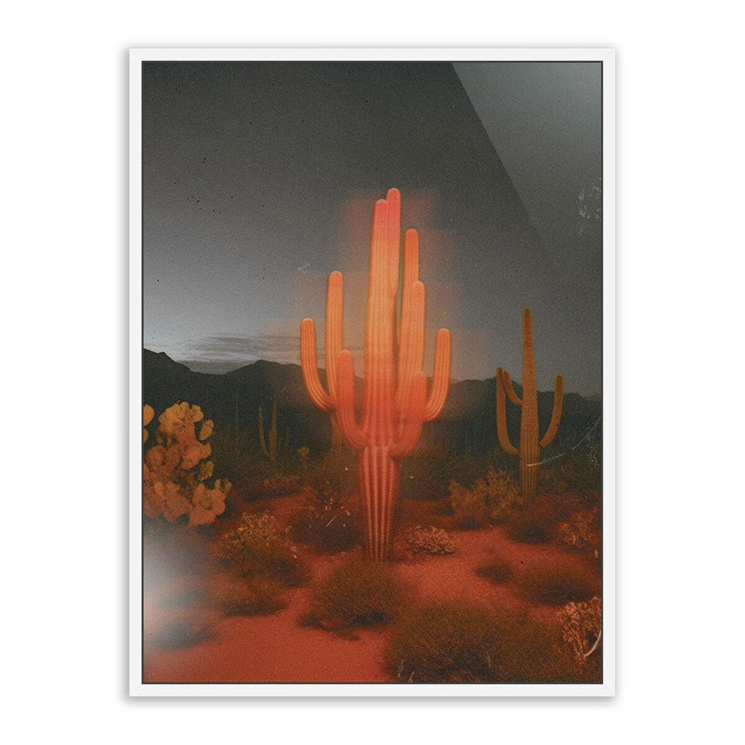 Glowing Saguaro By Coup D'Esprit - 18"X24" - White Maple - Framed Metal