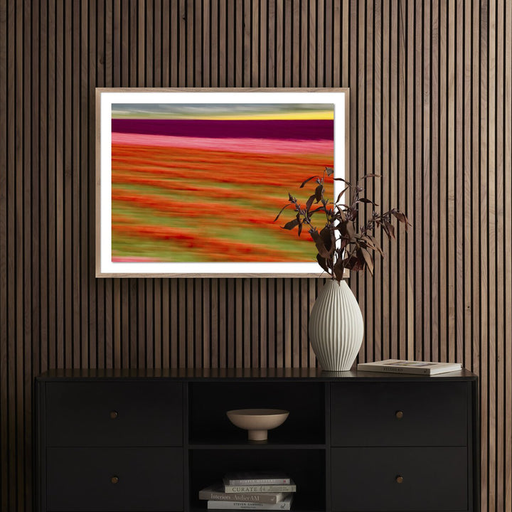 Blurred Flowers Ii By Geoffrey Baris - 40"X30" - Rustic Walnut - Framed Paper