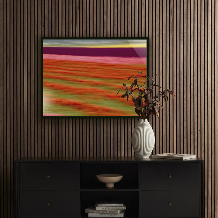 Blurred Flowers Ii By Geoffrey Baris - 40"X30" - Black Maple - Framed Metal