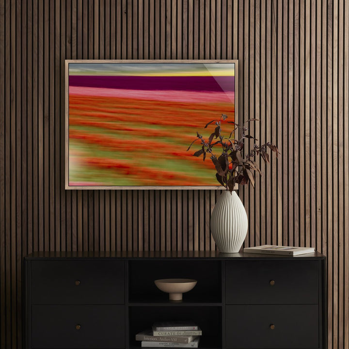 Blurred Flowers Ii By Geoffrey Baris - 40"X30" - Rustic Walnut - Framed Metal