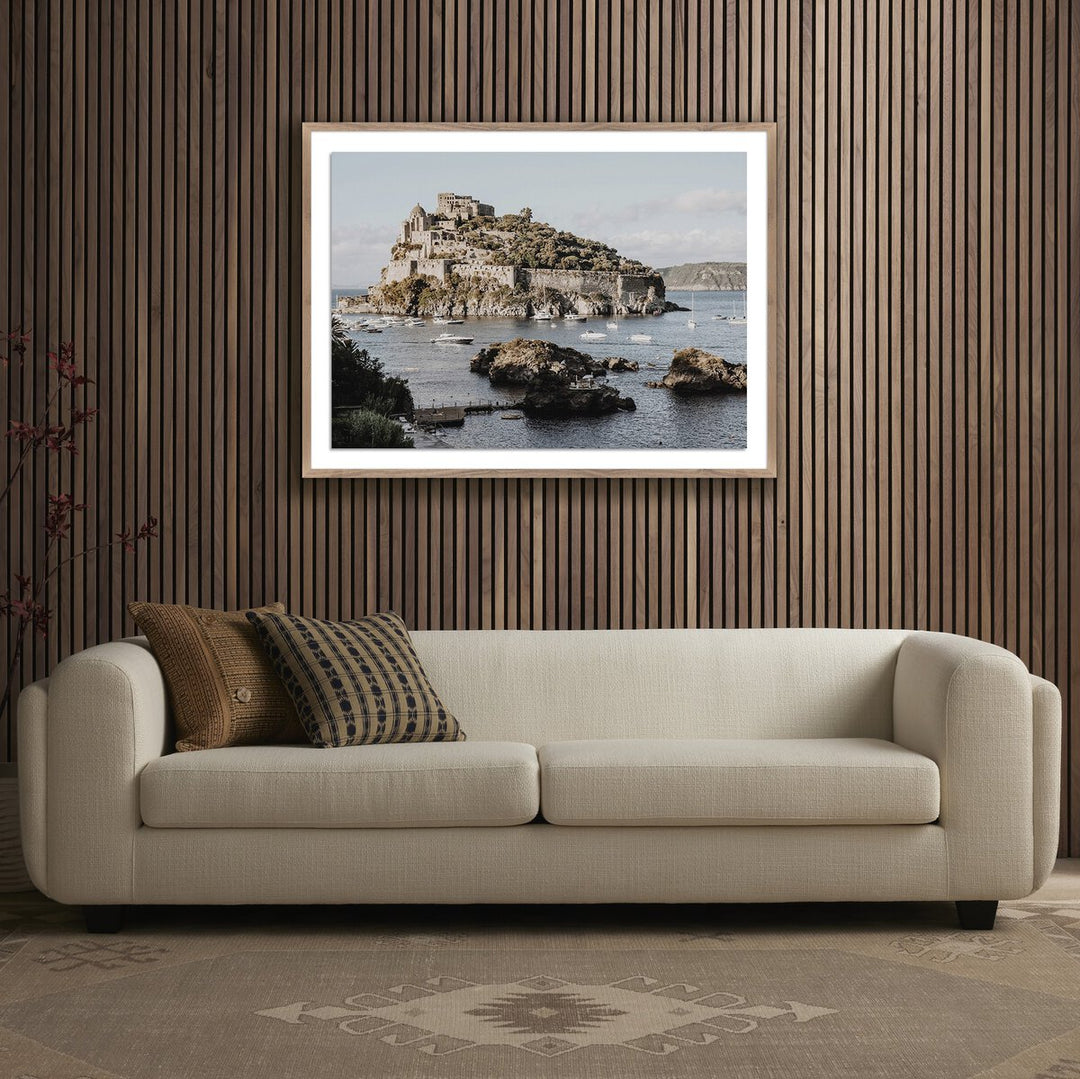 Castello Aragonese D'Ischia By Natalie Obradovich - 40"X30" - Rustic Walnut - Framed Paper