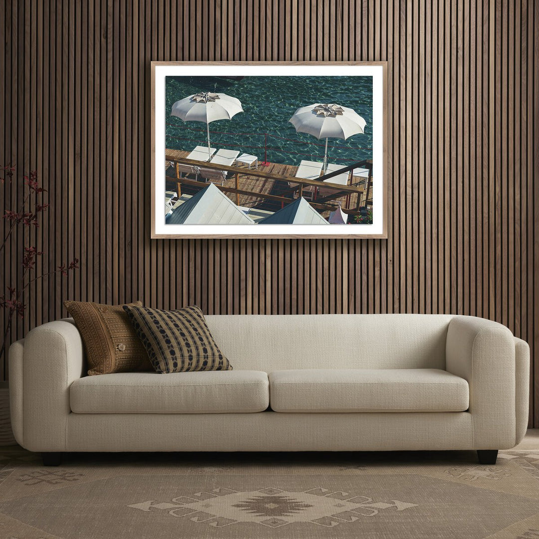 Paraggi Umbrellas By Natalie Obradovich - 40"X30" - Rustic Walnut - Framed Paper