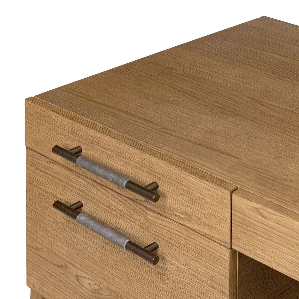 Rosedale Executive Desk: Amber Oak - Chaps Ebony - Burnished Bronze