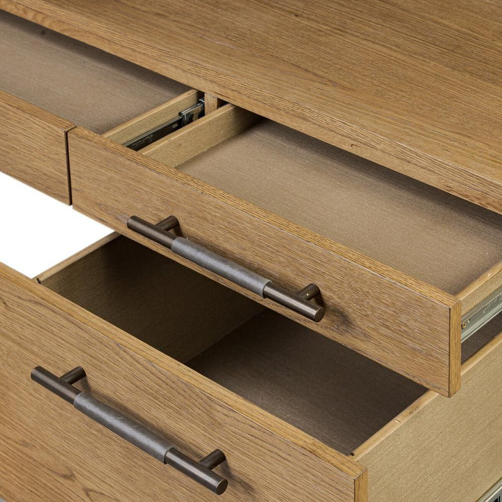 Rosedale Executive Desk: Amber Oak - Chaps Ebony - Burnished Bronze