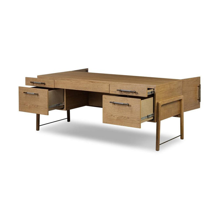 Rosedale Executive Desk: Amber Oak - Chaps Ebony - Burnished Bronze