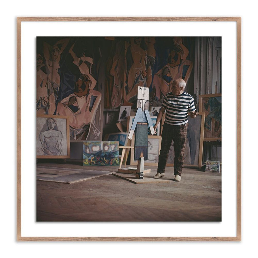 Wall Art Pablo Picasso At Work By Getty Images - 32"X32" - Rustic Walnut