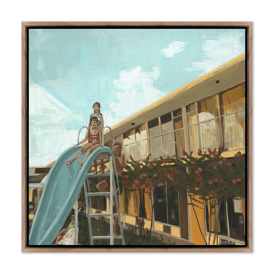 Texas Pool, Aug. 1970 By Amanda Snyder - 48"X48" - Rustic Walnut - Framed Canvas