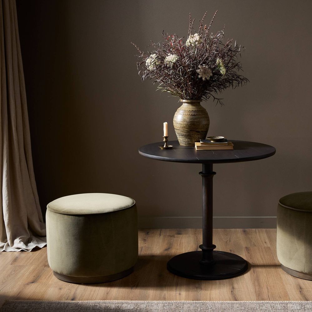 Additional view of Barron End Table in black and charcoal, featuring dark stained finish and a central pedestal base.