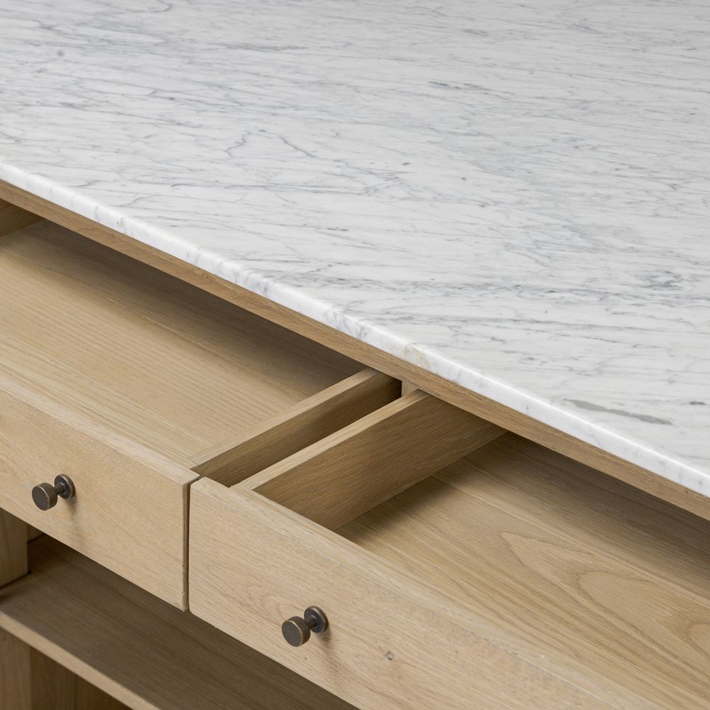 Fatima Kitchen Island - White Carrara Marble