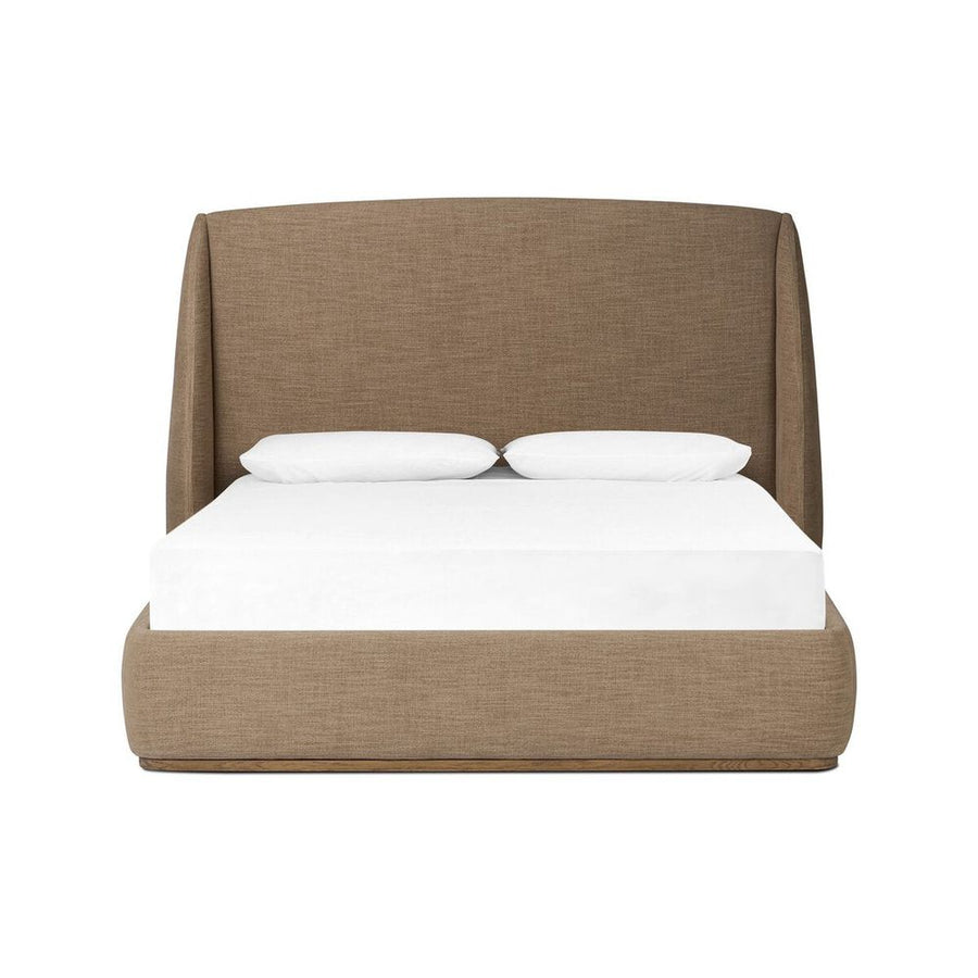 Beds Maeve Upholstered Bed: Laken Taupe - Natural Oak Veneer