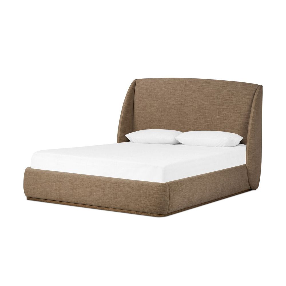 Beds Maeve Upholstered Bed: Laken Taupe - Natural Oak Veneer