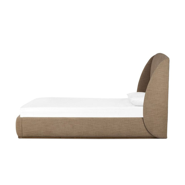 Beds Maeve Upholstered Bed: Laken Taupe - Natural Oak Veneer