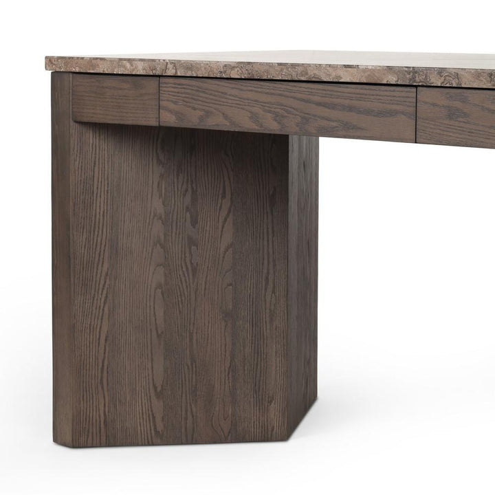 Lawson Desk: Warm Grey Marble - Brown Oak Veneer