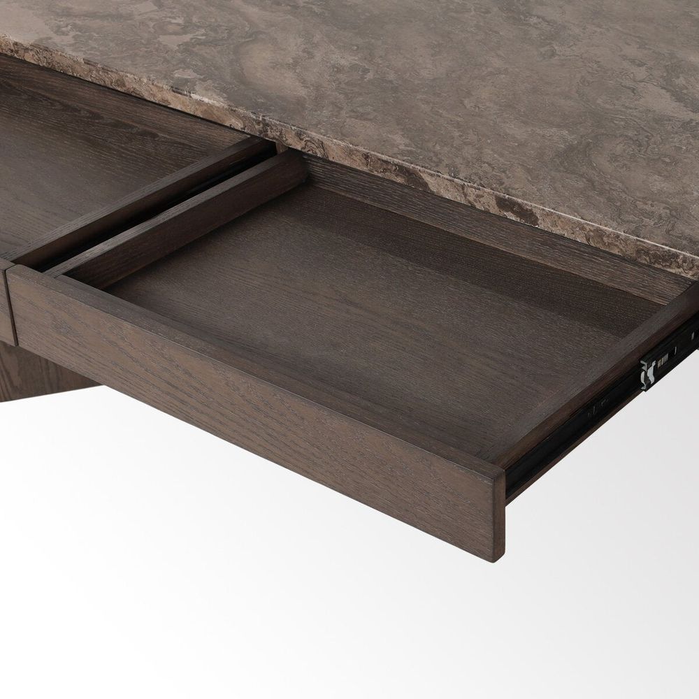 Lawson Desk: Warm Grey Marble - Brown Oak Veneer