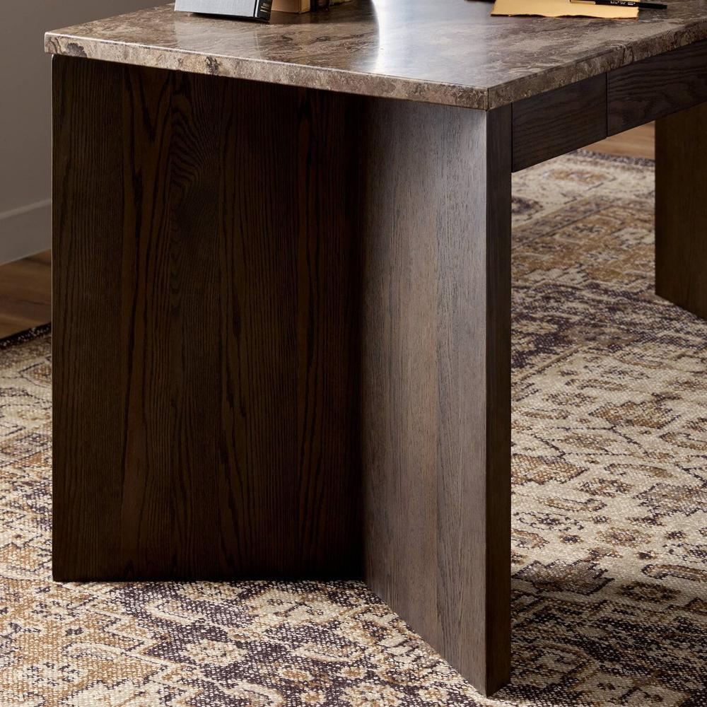 Lawson Desk: Warm Grey Marble - Brown Oak Veneer