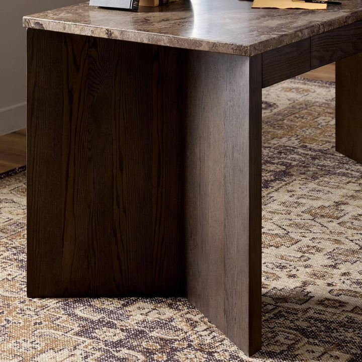 Lawson Desk: Warm Grey Marble - Brown Oak Veneer