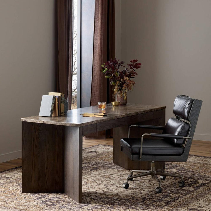 Desks Lawson Desk: Warm Grey Marble - Brown Oak Veneer