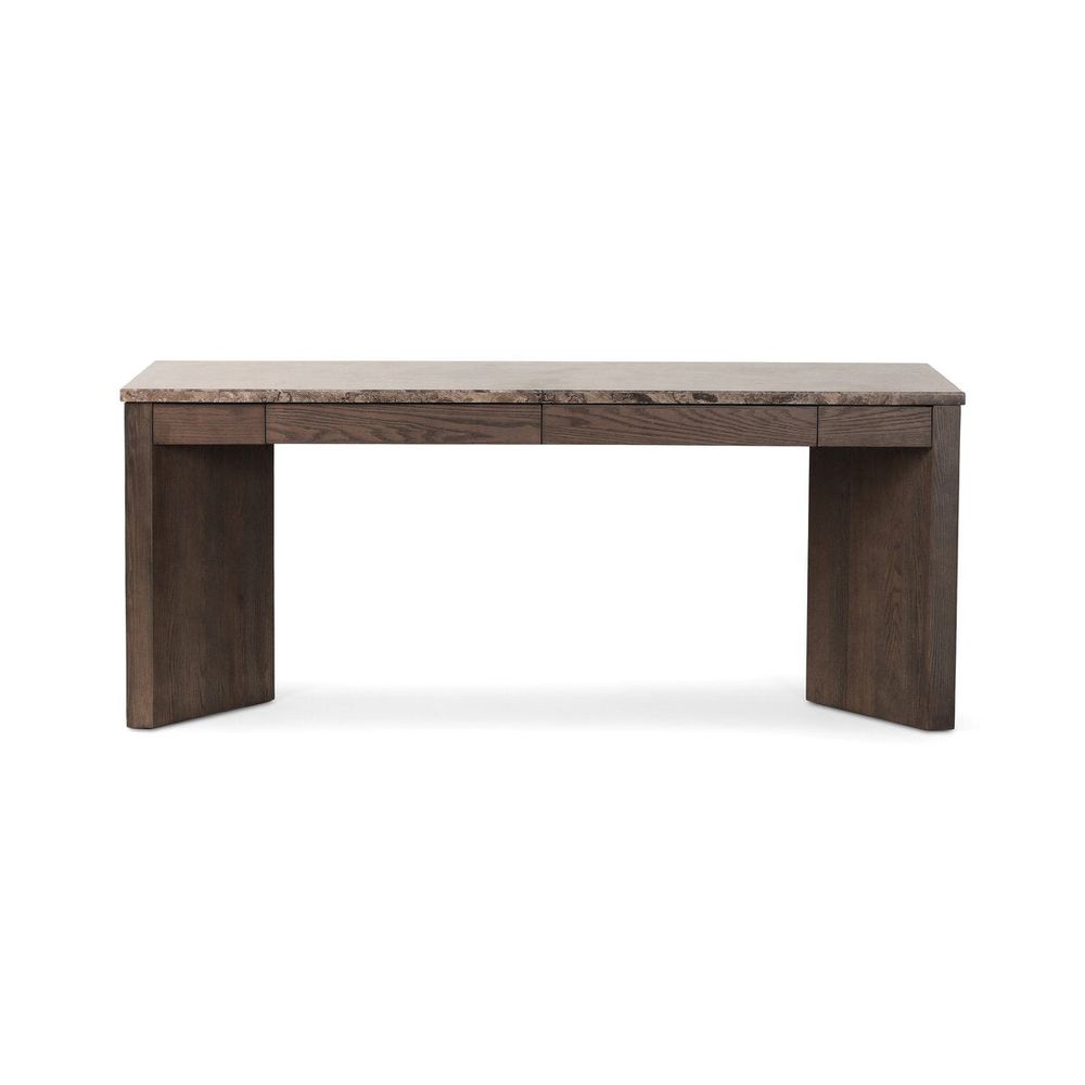Desks Lawson Desk: Warm Grey Marble - Brown Oak Veneer