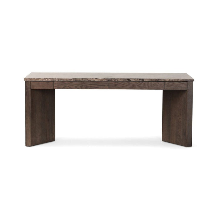 Desks Lawson Desk: Warm Grey Marble - Brown Oak Veneer
