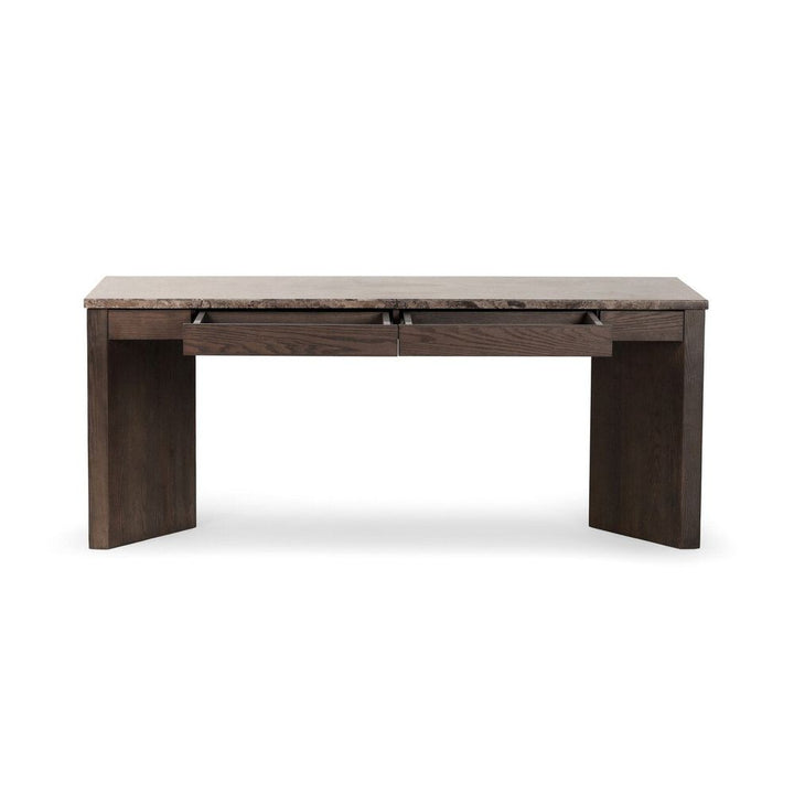Desks Lawson Desk: Warm Grey Marble - Brown Oak Veneer
