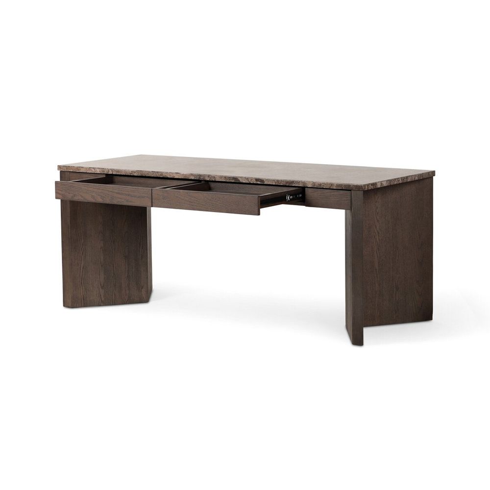 Lawson Desk: Warm Grey Marble - Brown Oak Veneer