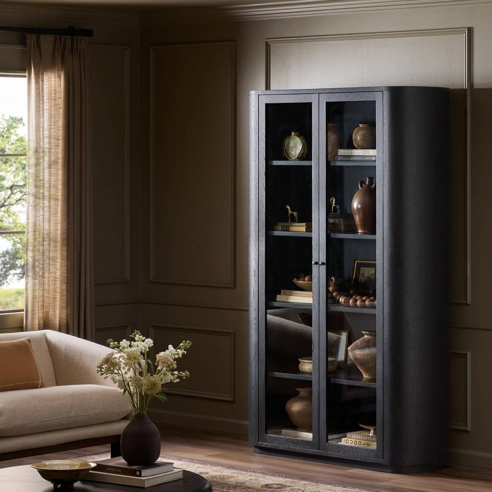 Cabinets & Curios Pilar Cabinet: Charcoal Oak Veneer - Charcoal Oak - Dark Iron