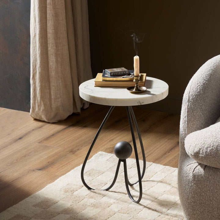Side Tables Clove End Table - Veined White Marble