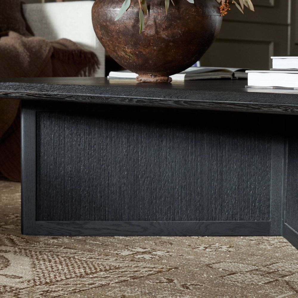 Rosenell Square Coffee Table: Black Oak Veneer - Black Oak Solid - Black Paper Cord