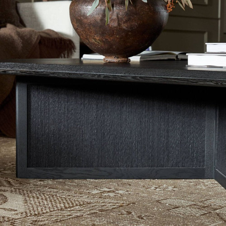 Rosenell Square Coffee Table: Black Oak Veneer - Black Oak Solid - Black Paper Cord
