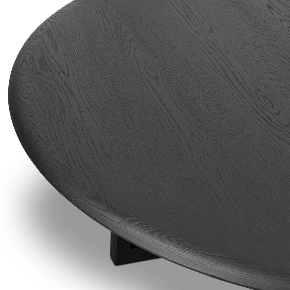 Rosenell Round Coffee Table: Black Oak Veneer - Black Oak Solid - Black Paper Cord
