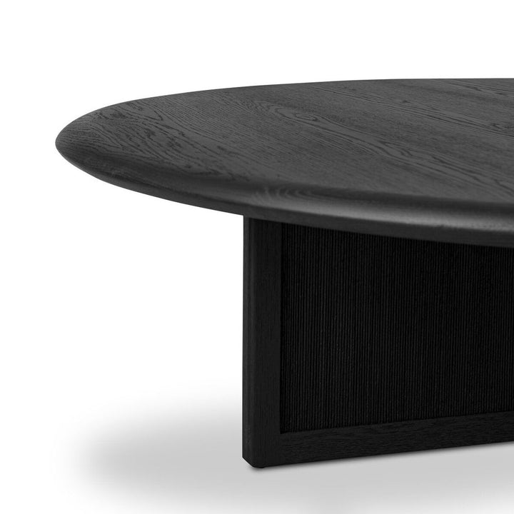 Rosenell Round Coffee Table: Black Oak Veneer - Black Oak Solid - Black Paper Cord