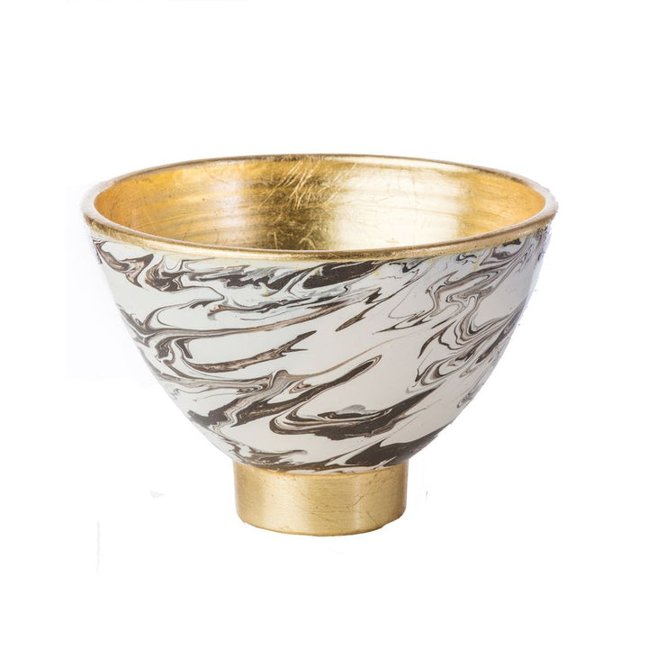 Bowls Roma Collection, Brown Marble Footed Bowl with Gold Accents