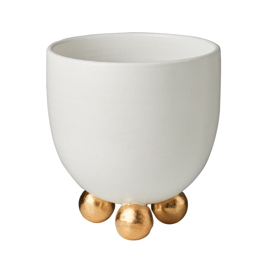 Catalina Footed Cachepot, Matte White, Gold Feet-ABIGAILS-ABIGAILS-260215-Bowls-1-France and Son
