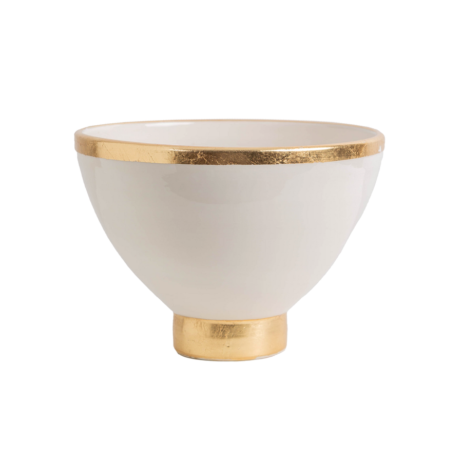 Bowls Contempo Collection, White Footed Bowl w/ Matte Gold, Large