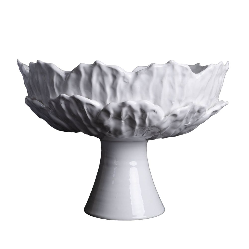 Bowls Foliage Footed Compote, White