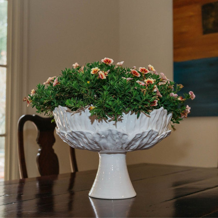 Bowls Foliage Footed Compote, White