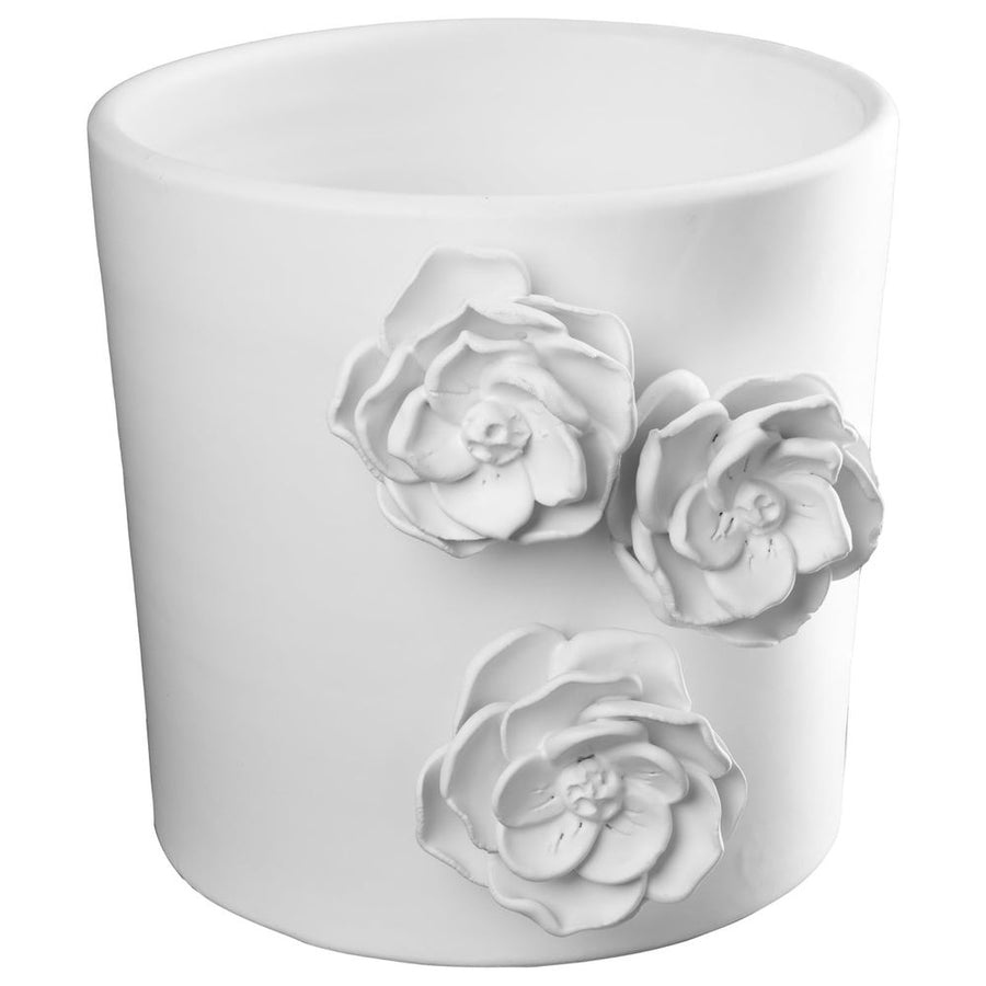 Indoor Planters Catalina Cachepot Matte White w/Flowers Applied
