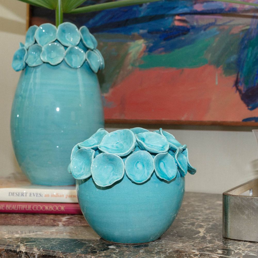 Indoor Planters Cachepot with Petals, Turquoise