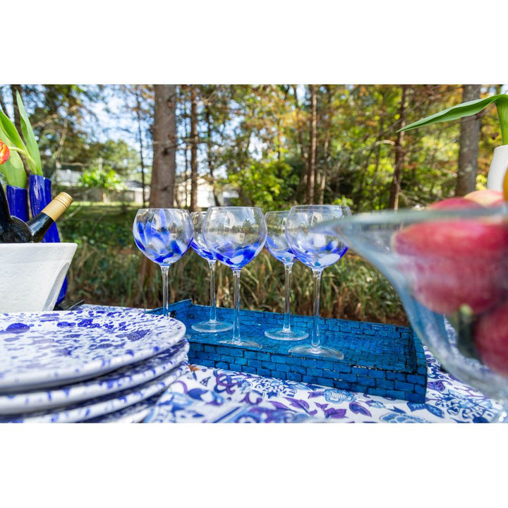 Fiesta Stemmed Wine/Water Glass, Blue/White, Set of 4