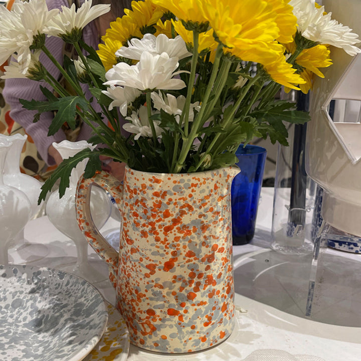 Taverna Speckled Pitcher, Orange/Gray -  Cobalt/White