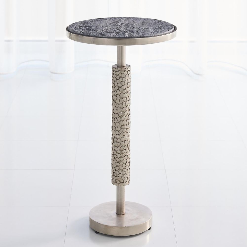 Side Tables Hammered Martini Table-Antique Nickel w/Grey Marble