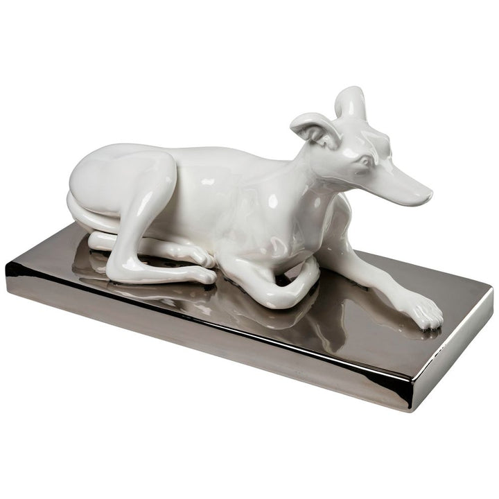 Decorative Objects Laying Ceramic Dog on Platinum Base