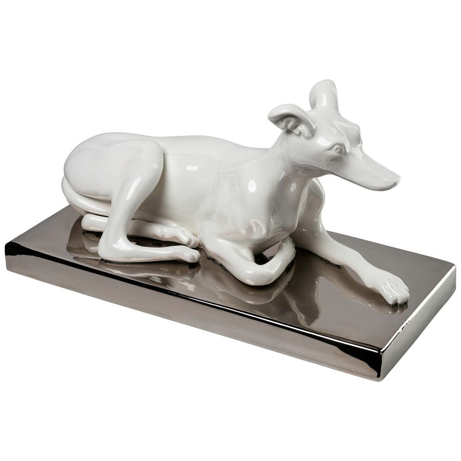 Decorative Objects Laying Ceramic Dog on Platinum Base