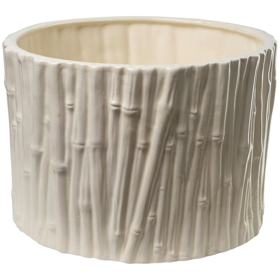 Indoor Planters Large Bamboo Cachepot, Ivory