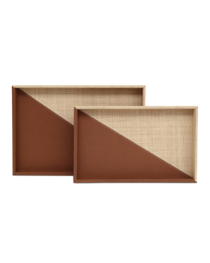 Serveware: Trays Leather & Raffia Tray Set of 2