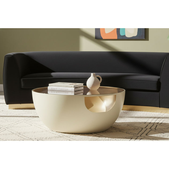 Doma Glass Top And Iron Base Coffee Table — Cream