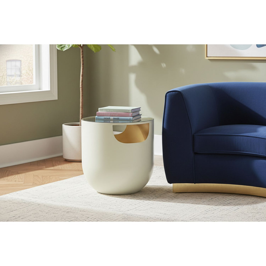 Doma Glass Top And Iron Base End / Side Table — Cream